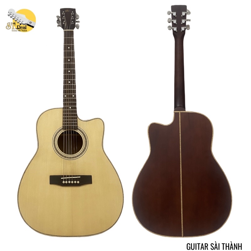 Đàn Guitar Acoustic Chính Hãng ST.Real Guitar Sài Thành Mã ST-H4 chất liệu gỗ nguyên tấm Bắc Phi chạy chỉ viền bông lúa