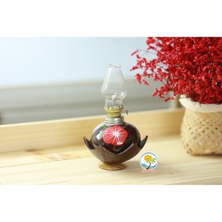 Đèn dầu hoả bằng gáo dừa trang trí giả cổ retro