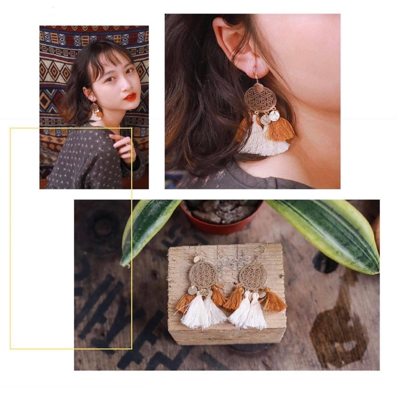 Bông tai boho du lịch, khuyên tai đi biển Vintage sắc màu rực rỡ siêu xinh Hot summer 2022