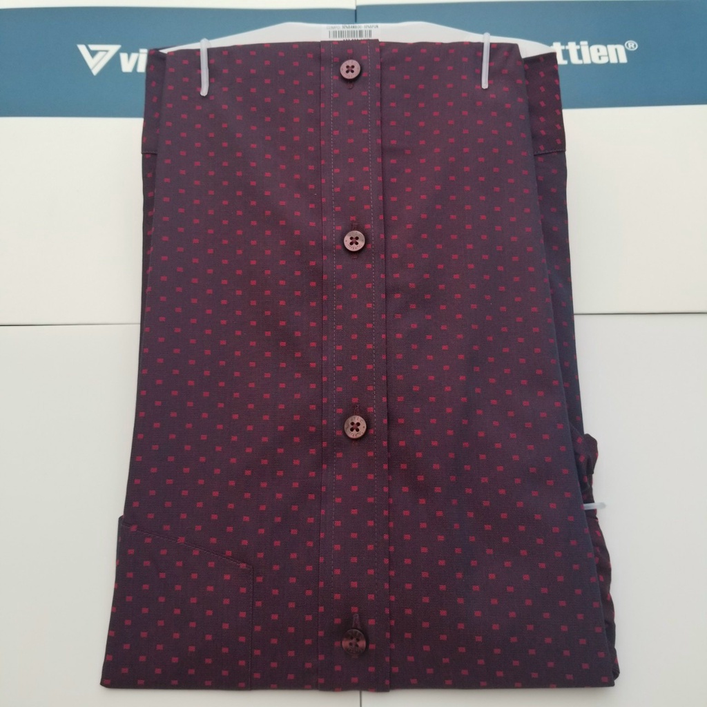 Aó sơ mi nam Việt Tiến dài tay mã 1Q0911NRY  chính hãng ,cao cấp - form suông REGULAR - Màu đỏ - tím họa tiết