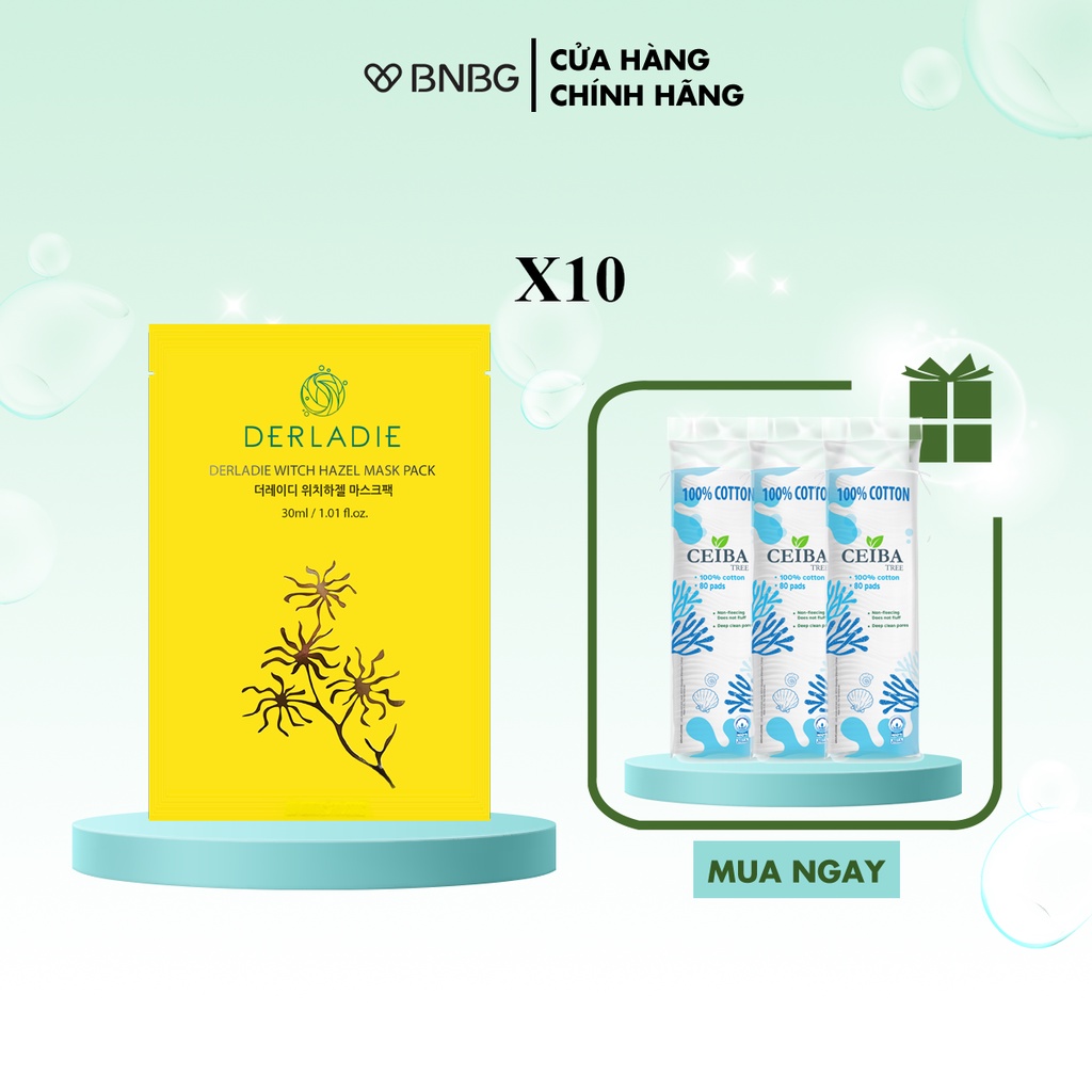 Combo 10 Mặt nạ Derladie Witch Hazel Mask Pack giảm mụn, dưỡng sáng da 30ml x 10