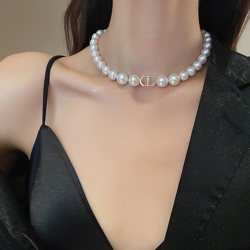 Vòng cổ Choker Ngắn Phối Ngọc Trai Vàng Hình Đĩa CD Cổ Điển Cho Nữ