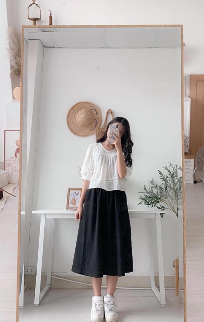 Chân váy hàn quốc chất đũi dáng xoè (hình thật shop chụp)