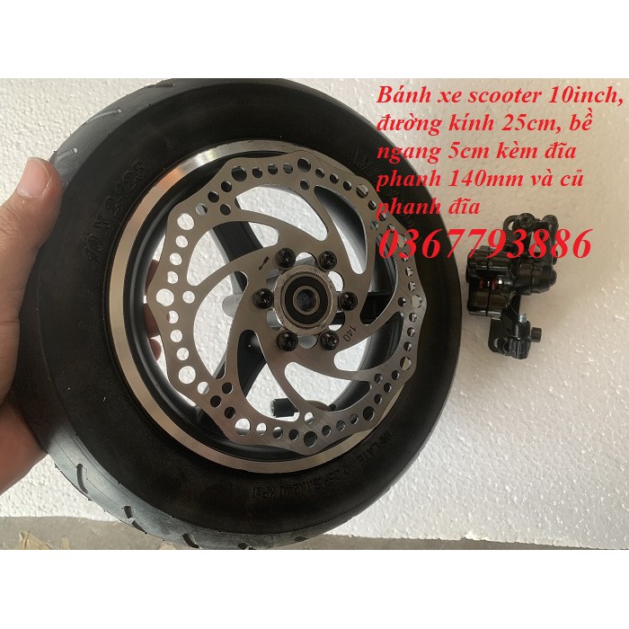 Bánh xe scooter 10ich kèm phanh đĩa 140mm và củ phanh đĩa chế xe điện