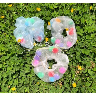 Cột tóc SCRUNCHIES pom pom (hạt to, hạt nhỏ và mix hạt)
