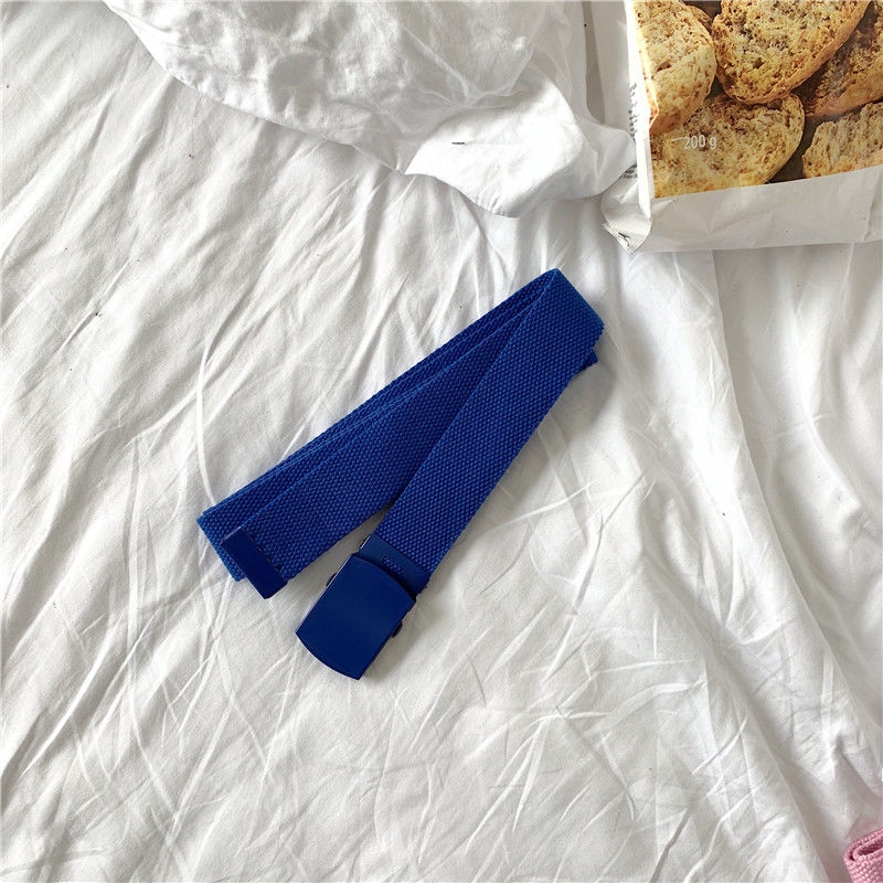 Thắt lưng canvas màu trơn có khóa thời trang nam nữ