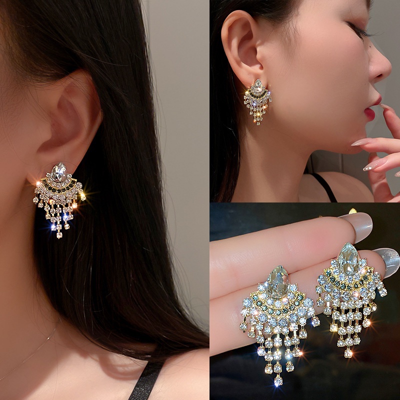 Bông Tai Mạ Bạc 925 Hình Giọt Nước Đính Đá Thời Trang Hàn Quốc Cho Nữ