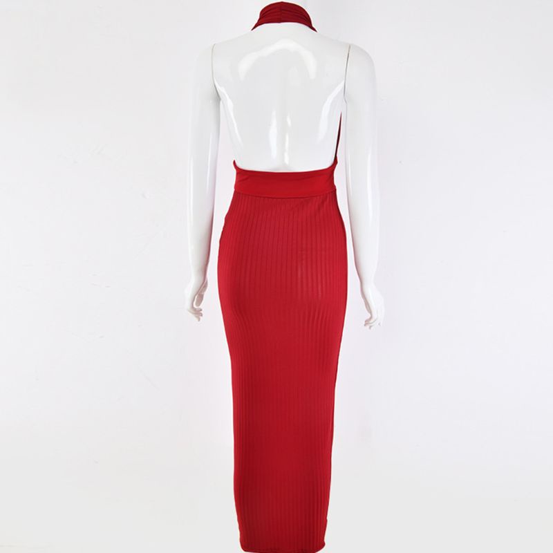 Xiangbao Đầm Maxi Bút Chì Dệt Kim Cổ Chữ V Khoét Sâu Hở Lưng Có Gân Gợi Cảm Cho Nữ