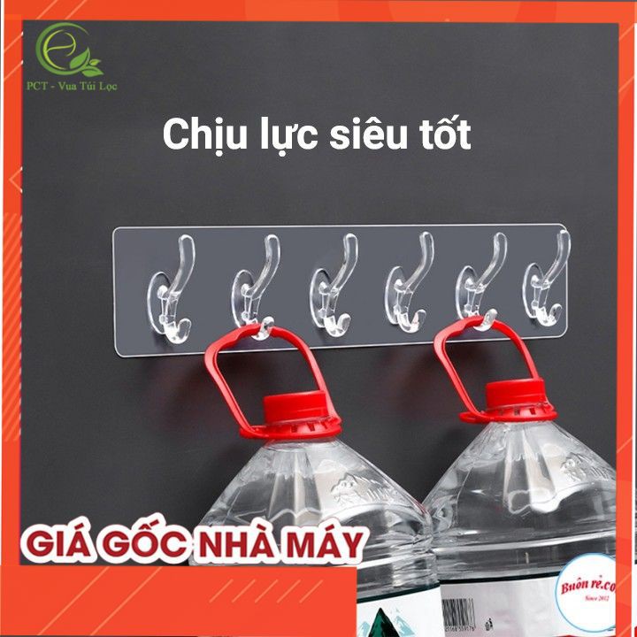 Móc dán tường 6 nhánh trong suốt, chịu lực tốt, móc treo đồ - VUA BAO BI