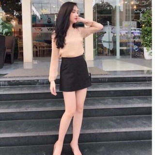 CHÂN VÁY CHỮ A BASIC KINA MÀU ĐEN LƯNG THUN CÓ QUẦN LÓT TRONG | BigBuy360 - bigbuy360.vn