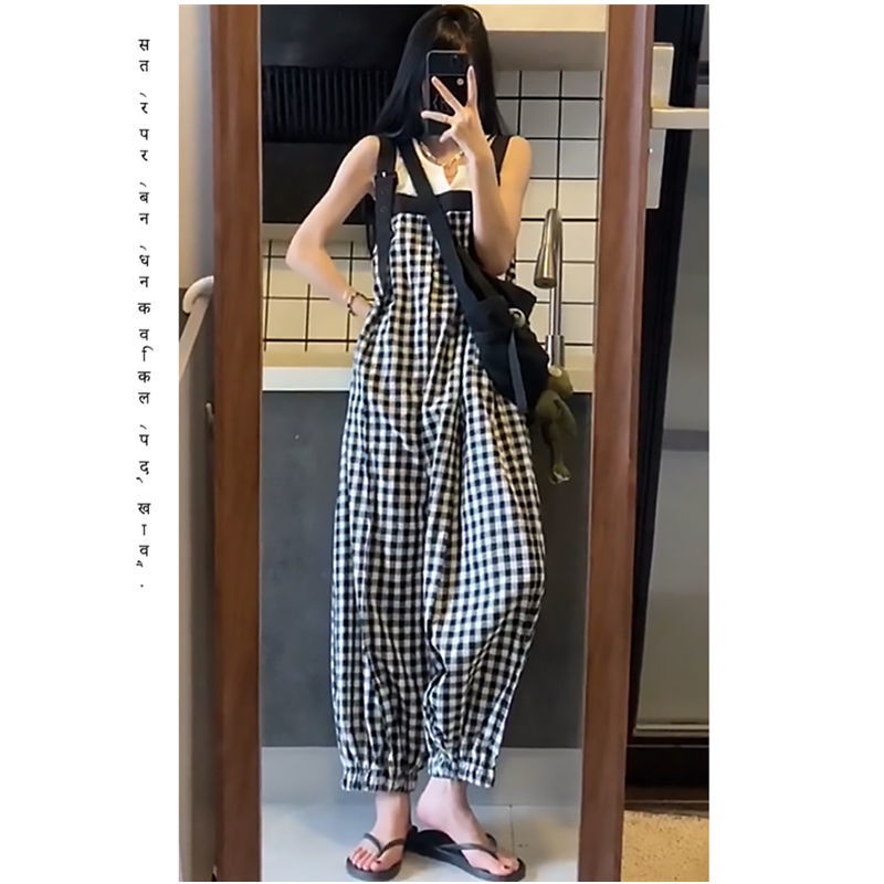 Bộ Trang Phục Hai Mảnh Gồm Áo Hai Dây Dáng Rộng Kẻ Sọc Caro + Quần Legging Ôm Dáng Thời Trang Cho Nữ Cỡ Lớn