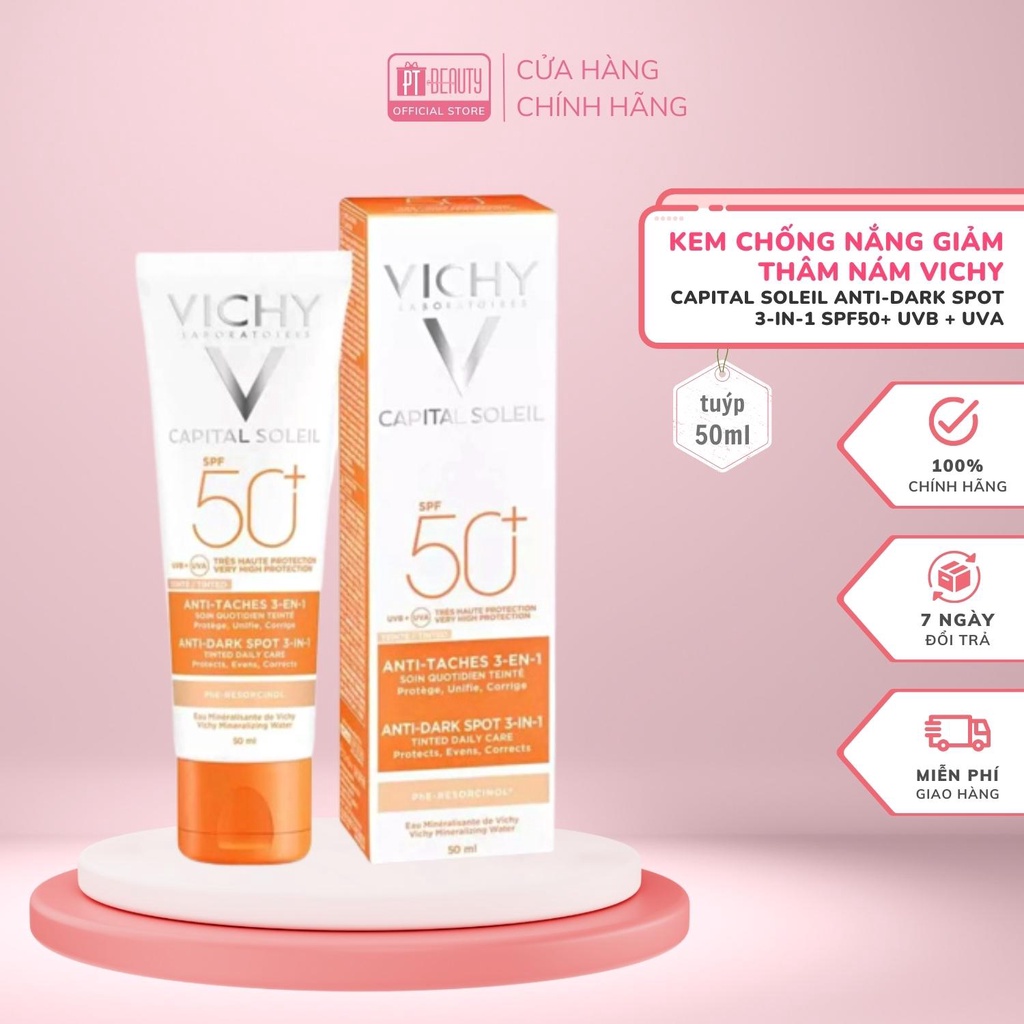 Kem chống nắng VICHY CAPITAL SOLEIL ANTI-DARK SPOT 3-in-1 SPF50+ UVB + UVA 50ml