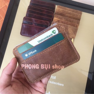 Ví Da Thật Da Bò Đựng Thẻ, Có Ngăn Đựng Tiền, Ví Da HandMade Bằng Chất Liệu Da Bò Tự Nhiên Nhỏ Mỏng Gọn Cao Cấp