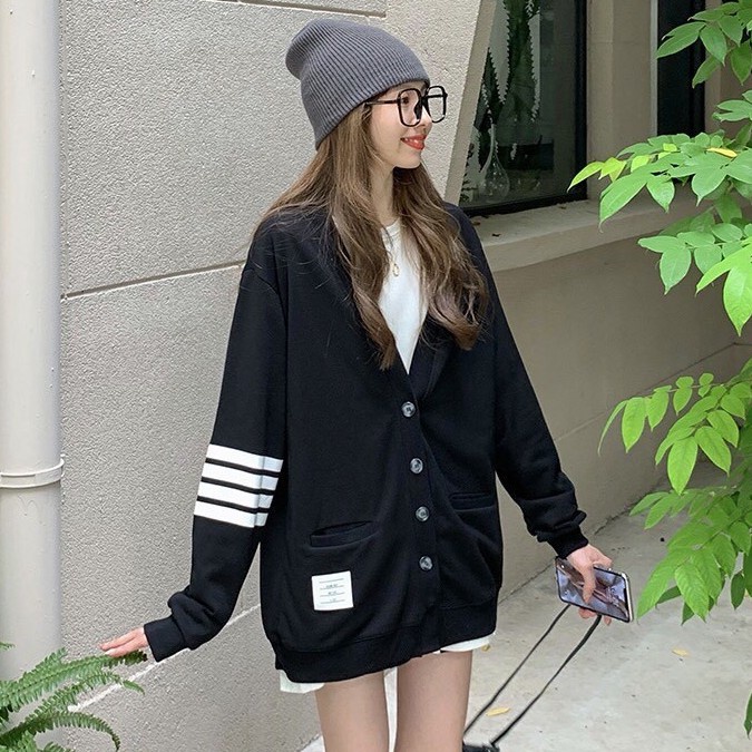 Áo Khoác Nỉ Cardigan Nam Nữ Unisex 3 Sọc Tay Đen Xám Ulzang KN04 - Hàng mới về