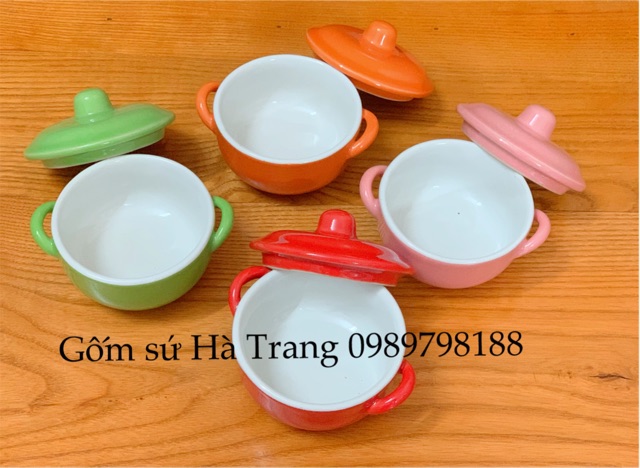 Cốc làm caramen gốm sứ Bát Tràng cao cấp không chì có hai quai xinh xắn