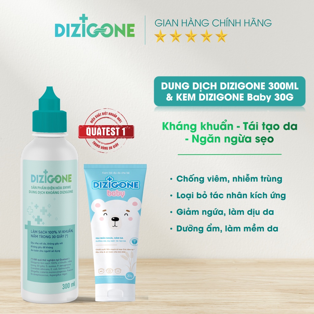 [COMBO Chàm sữa/ Viêm da cơ địa] Dung dịch Dizigone 300ml &amp; Kem Dizigone Baby - Giảm khô ngứa, ngừa kích ứng, làm dịu da