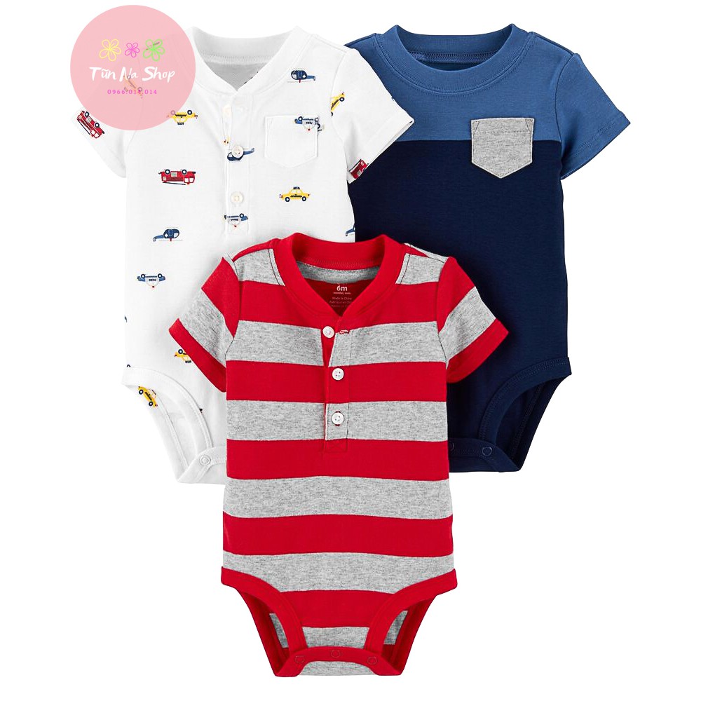 Sét 3 Body chip Bodysuit Cộc Tay xuất dư Cho Bé 0-36 Tháng (Hàng A) chất mềm mát