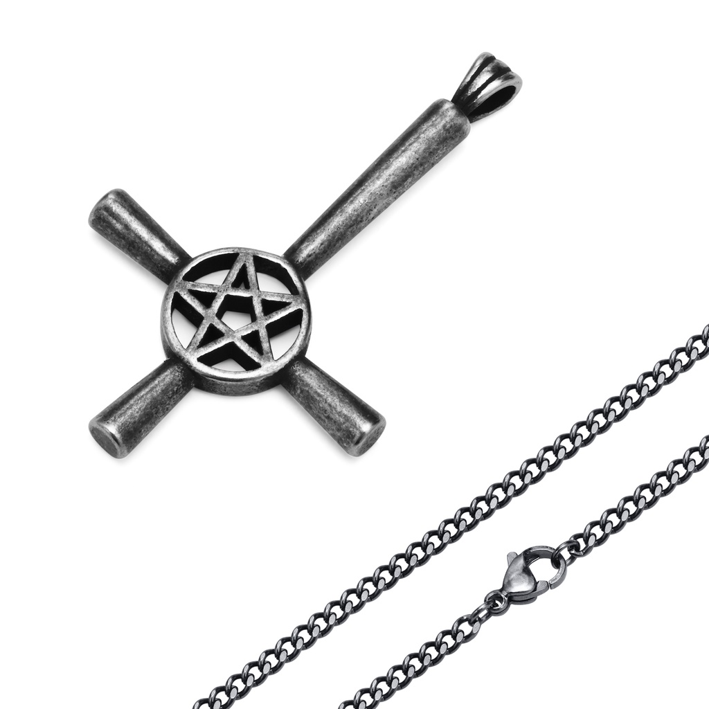 Vnox Vòng cổ Bằng Thép Không Gỉ Mặt Thánh Giá Satan Phong Cách Retro Dành Cho Nam