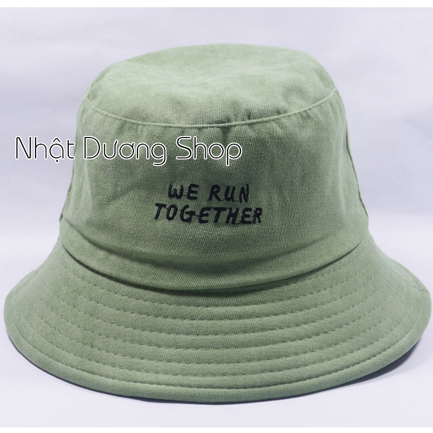 Nón Bucket vành cụp- Nón tai bèo thêu We Run Together chất nhung cao cấp phù hợp cho cả nam và nữ