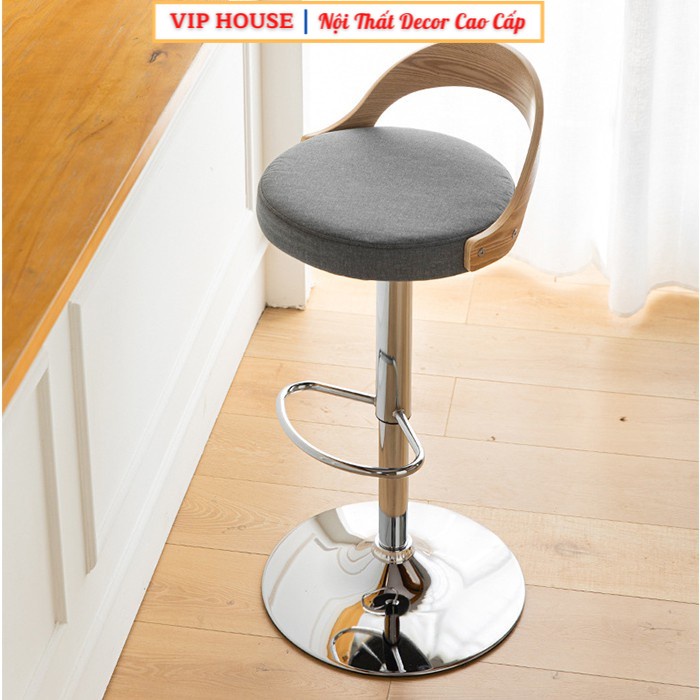 Ghế Quầy Bar Xoay 360 Độ, Ghế Phòng Trà Đêm Bọc Nỉ Da Điều Chỉnh Độ Cao Khung Inox Hiện Đại Màu Đen Trắng