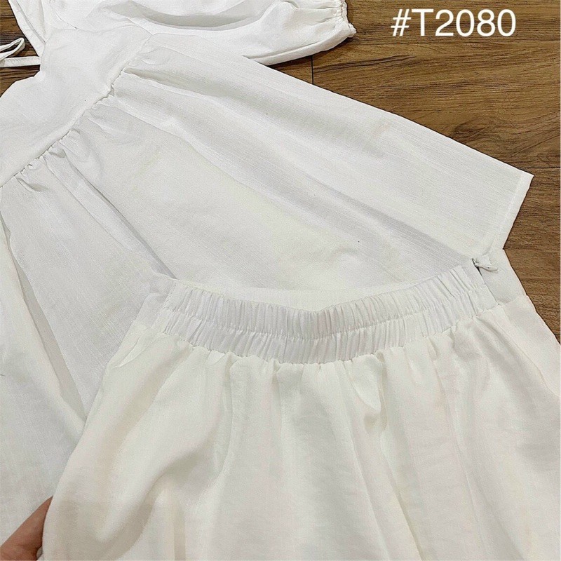 SET ĐỒ BERA SET màu trắng gồm áo và quần form chuẩn không kén dáng thiết kế sau lưng áo thắt nơ nhẹ | BigBuy360 - bigbuy360.vn