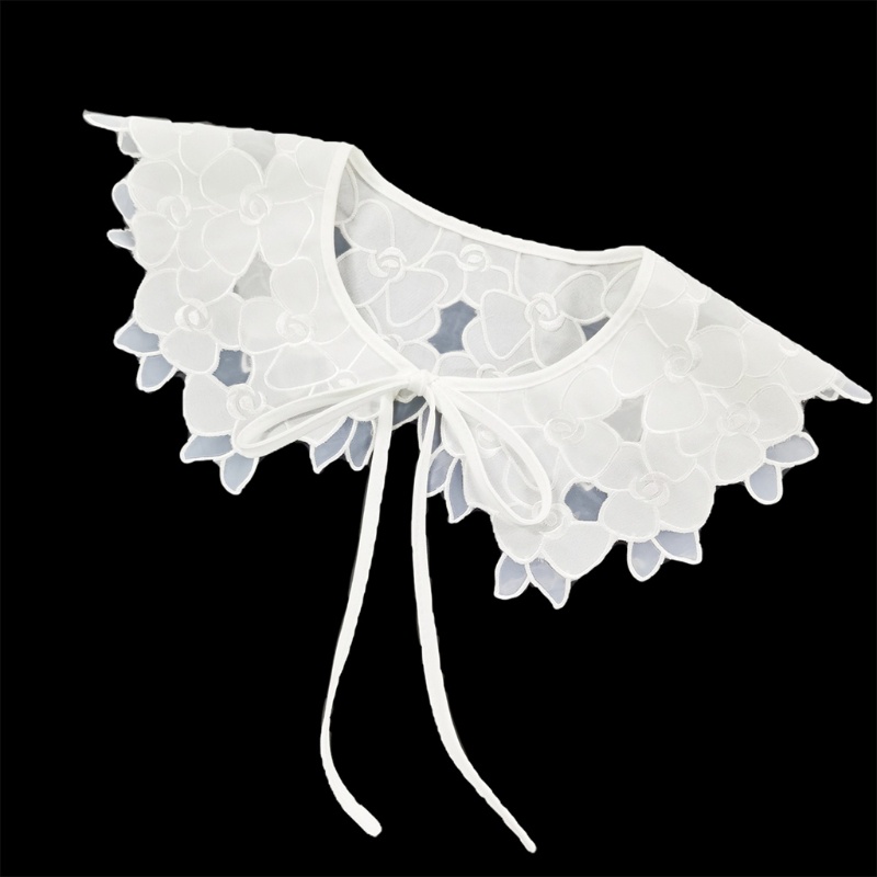 Khăn Choàng Cổ Giả Vải Organza Trắng Thêu Hoa Cho Nữ
