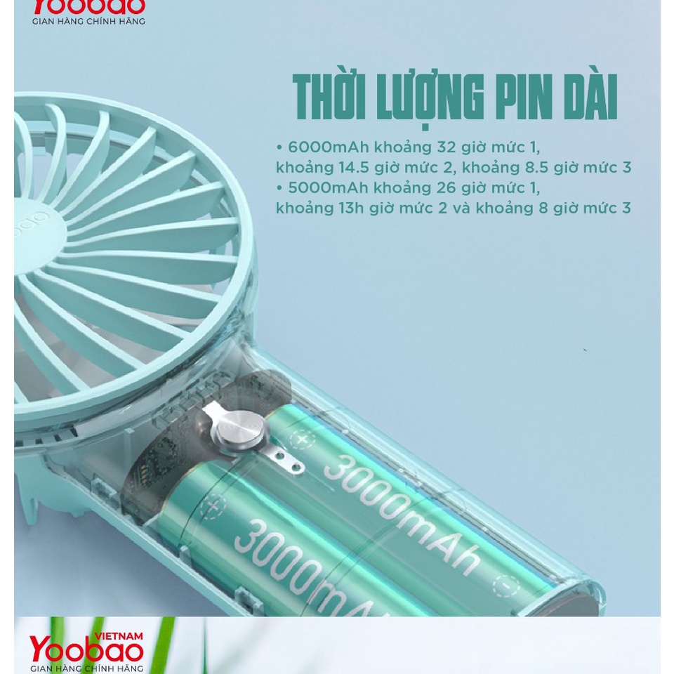 Quạt Sạc Tích Điện Mini Cầm Tay Có Thể Đặt Bàn Yoobao F3 3000Mah có Thể Chạy 15 Giờ Liên Tục