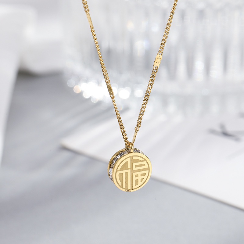 Vòng cổ MALA thép titan mặt chữ Trung Hoa không gỉ MAYEBE LAVEND