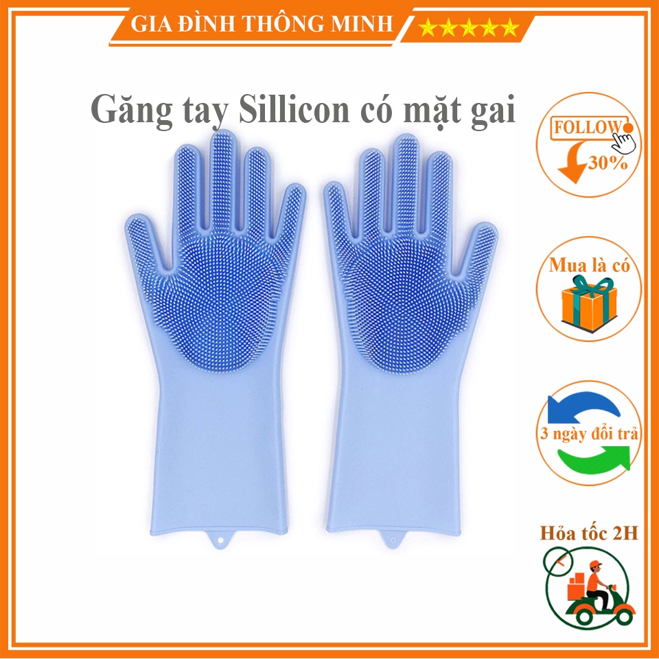 (𝗚𝗶𝗮́ 𝗦𝗶̉) Găng gang tay silicon rửa bát tạo bọt siêu dày (1 đôi) - vệ sinh nhà cửa