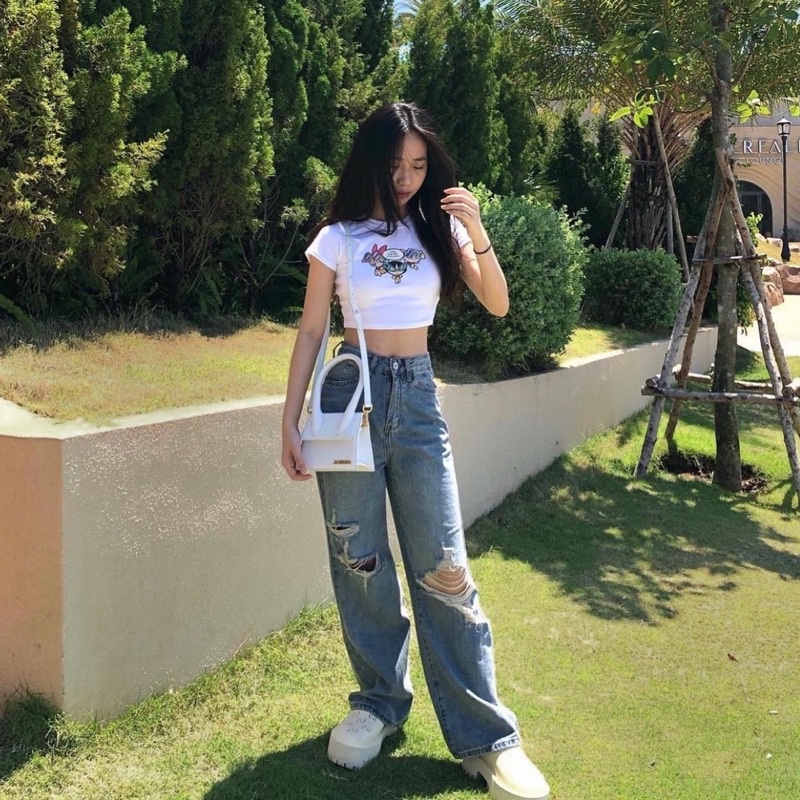 Áo Croptop ngắn tay in hoạt hình AUGETY