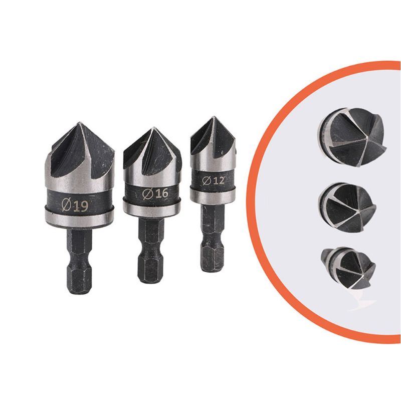 Bộ 3 Mũi Khoan Lục Giác 90 Độ 1 / 4 5 12mm 16mm 19mm Chuyên Dụng