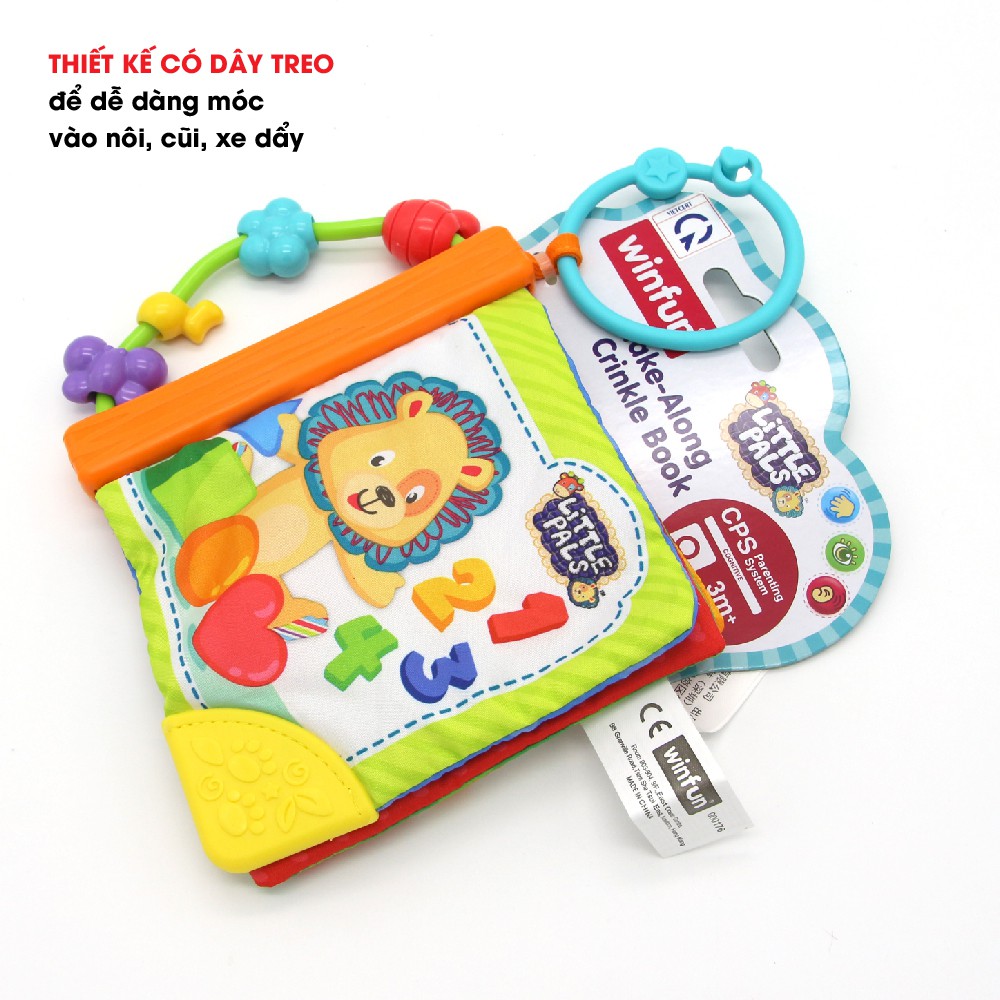 Sách vải động vật hoang dã sắc màu kèm gặm nướu Winfun 0176 - tập cầm, treo nôi cũi