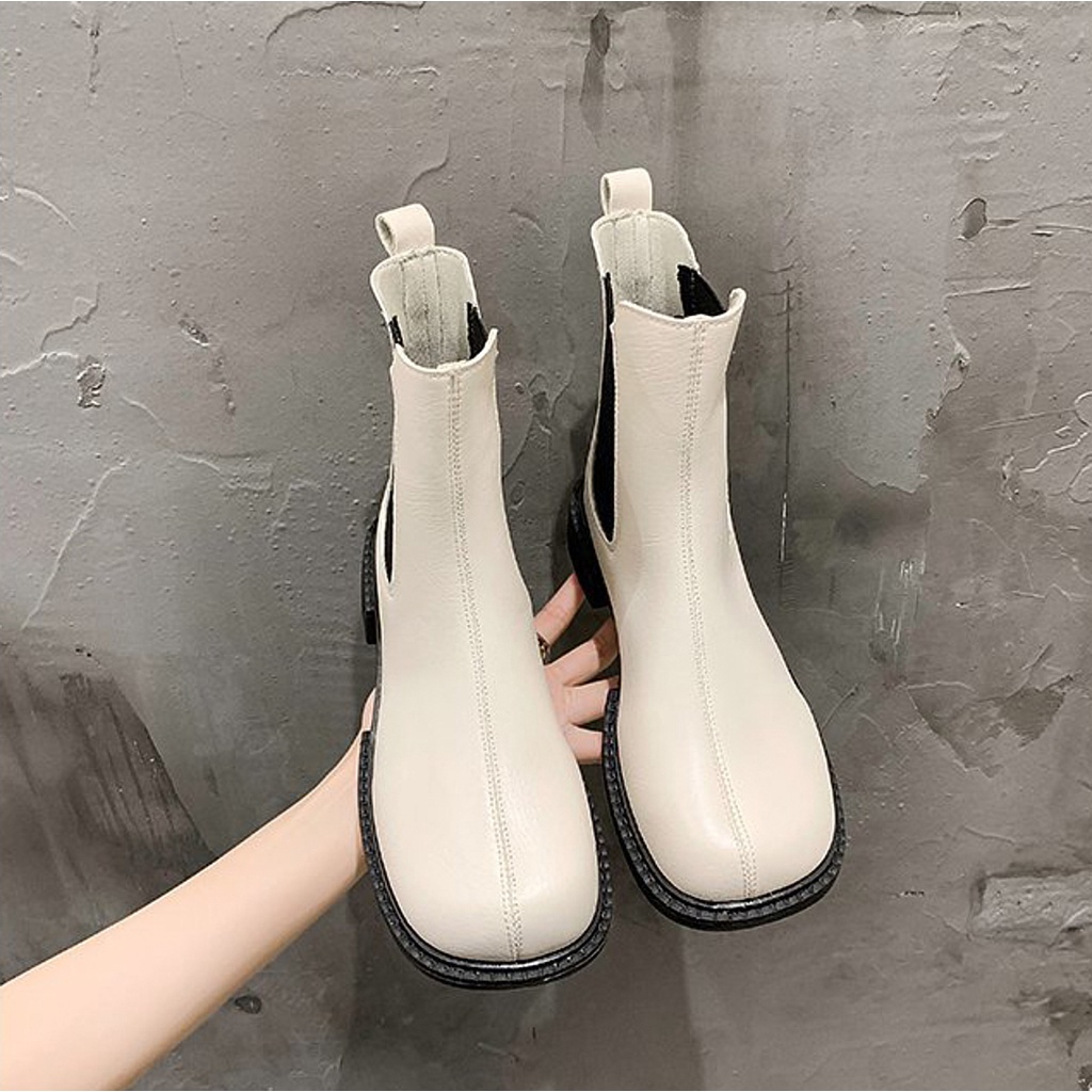 Giày Bốt Martin Ulzzang Nữ Vintage, Chealse Boots Da Cao Cấp Mũi Tròn Cổ Cao Đế Độn 3cm Hàn Quốc - Iclassy_shoes