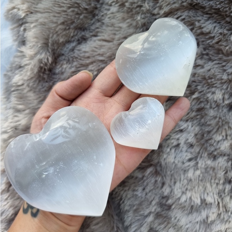 Tim đá thanh tẩy Selenite - Selenite Heart khuếch đại năng lượng dùng trong Tarot, Reiki, phong thủy, thiền định