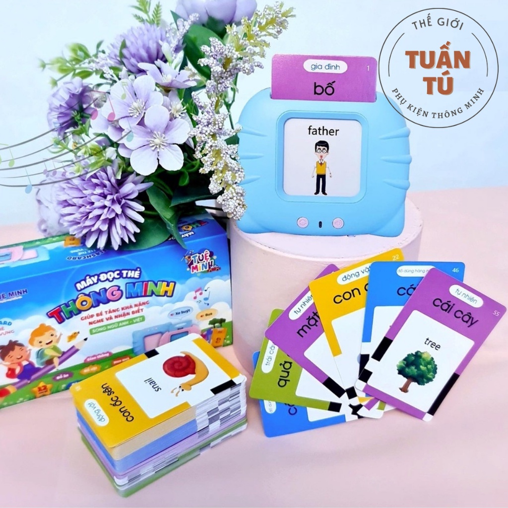 Máy đọc từ vựng song ngữ Anh Việt học tiếng anh, Máy đọc thẻ flashcard 112 thẻ 224 từ cho bé - Tuấn Tú Office Store