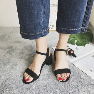 Sandal da lộn đế vuông 3 màu tôn da [Ảnh Thật]