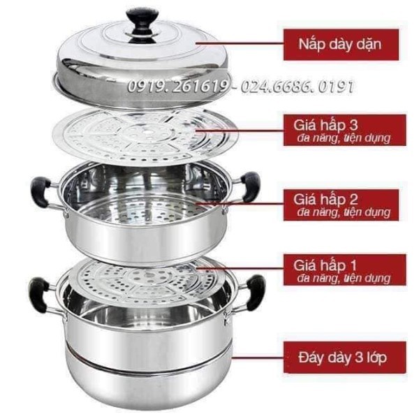 Nồi hấp inox 3 tầng 28F
