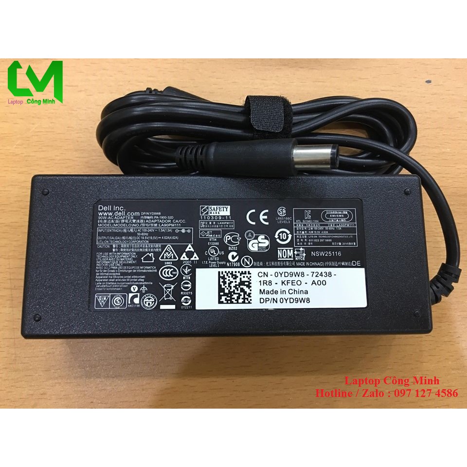 Sạc Laptop Dell Chân Kim To Zin Chính Hãng 19,5V ~ 4,62A - Bảo Hành 12 Tháng