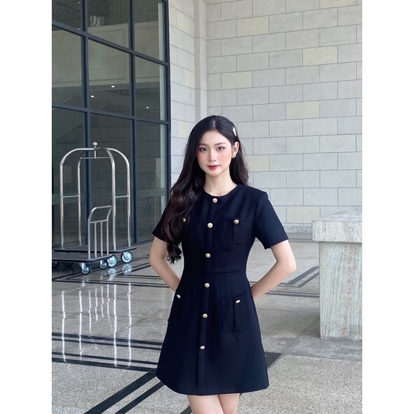 𝐓𝐫𝐚𝐜𝐲 𝐃𝐫𝐞𝐬𝐬 - váy thiết kế dạ tweed tiểu thư, sang trọng màu đen
