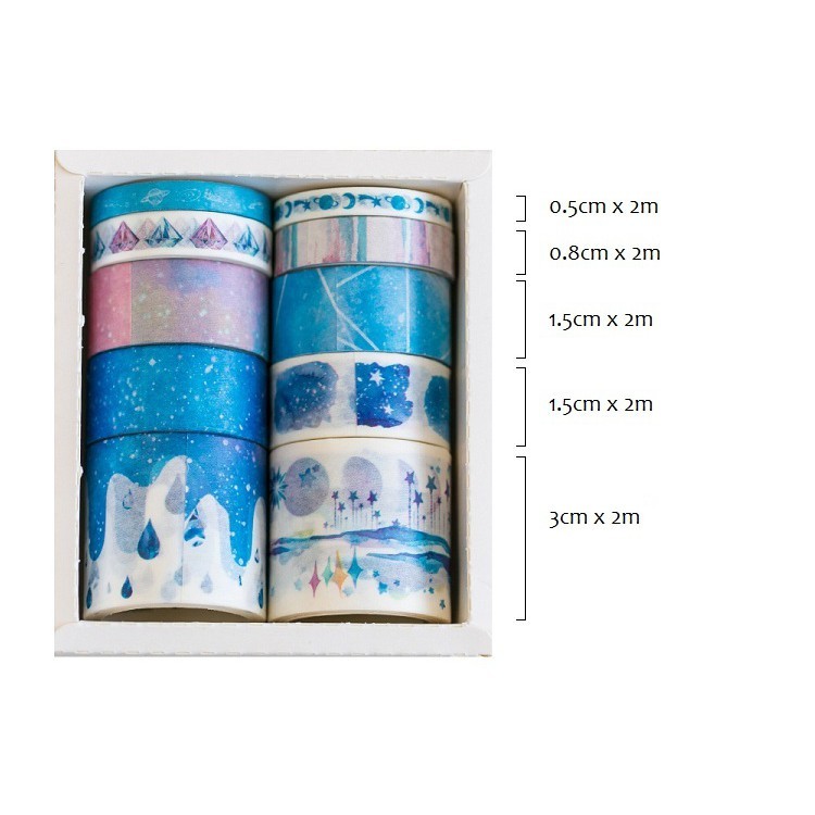 Hộp 10 cuộn băng dính washi tape mẫu hồng hạc anh đào tử đằng