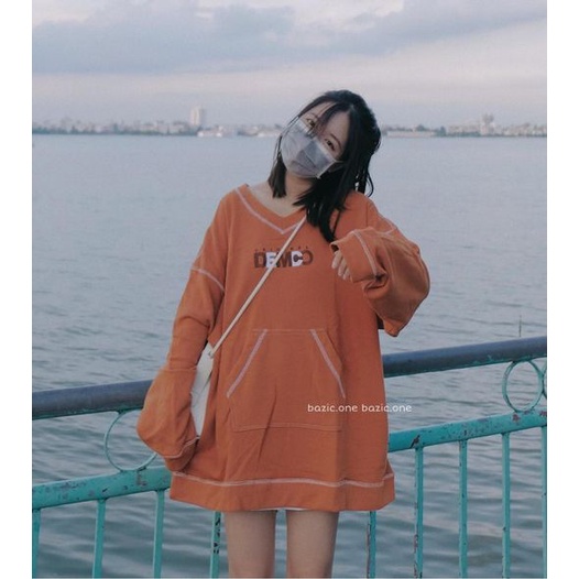 Áo Sweater Nữ Cổ V Thêu DEMCO Viền Chỉ 3 Màu Lựa Chọn Dễ Phối Đồ -Chuu House- CH0096