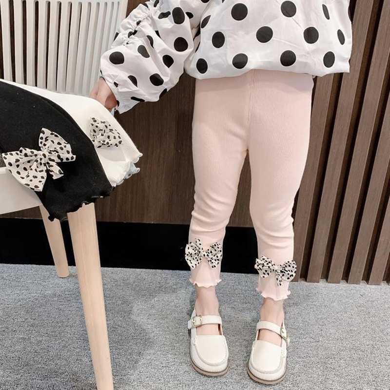 Quần legging co giãn đính nơ phong cách Hàn Quốc cho nữ