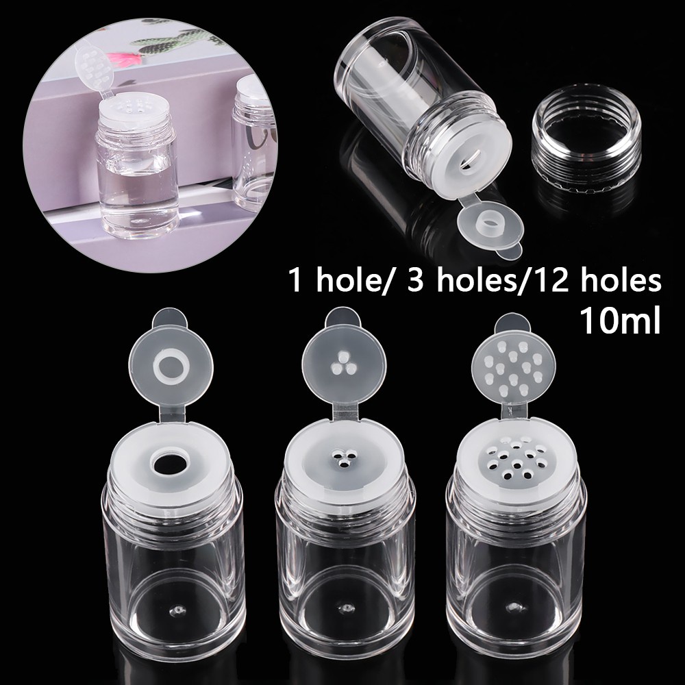 LY 3 Styles Cosmetic Sifter Container 10ml Refillable Bottles Loose Powder Jars Clear Empty Plastic Screw Lid Makeup Tools DIY Bottle