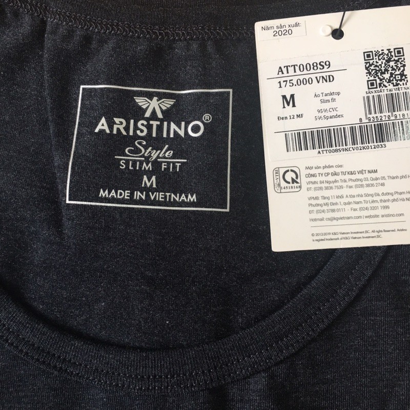 Áo Ba Lỗ ARISTINO ATT008S9 Slim 3 Màu Còn S/M/L