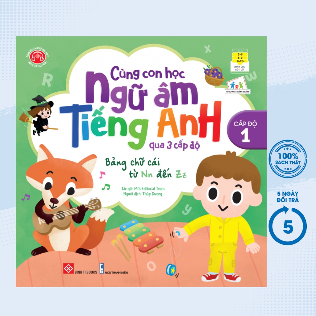 Sách - Cùng Con Học Ngữ Âm Tiếng Anh Qua 3 Cấp Độ - Bảng Chữ Cái Từ Nn Đến Zz - Cấp Độ 1 - DTI