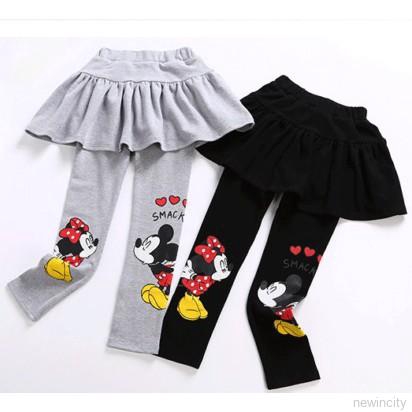 Quần legging giả váy in hình chuột Mickey dễ thương cho bé gái