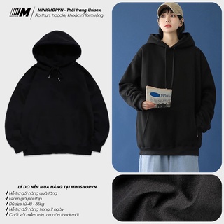 Áo hoodie nỉ đen trơn nam nữ giá rẻ, áo hoodie form thường full size Minishop VN