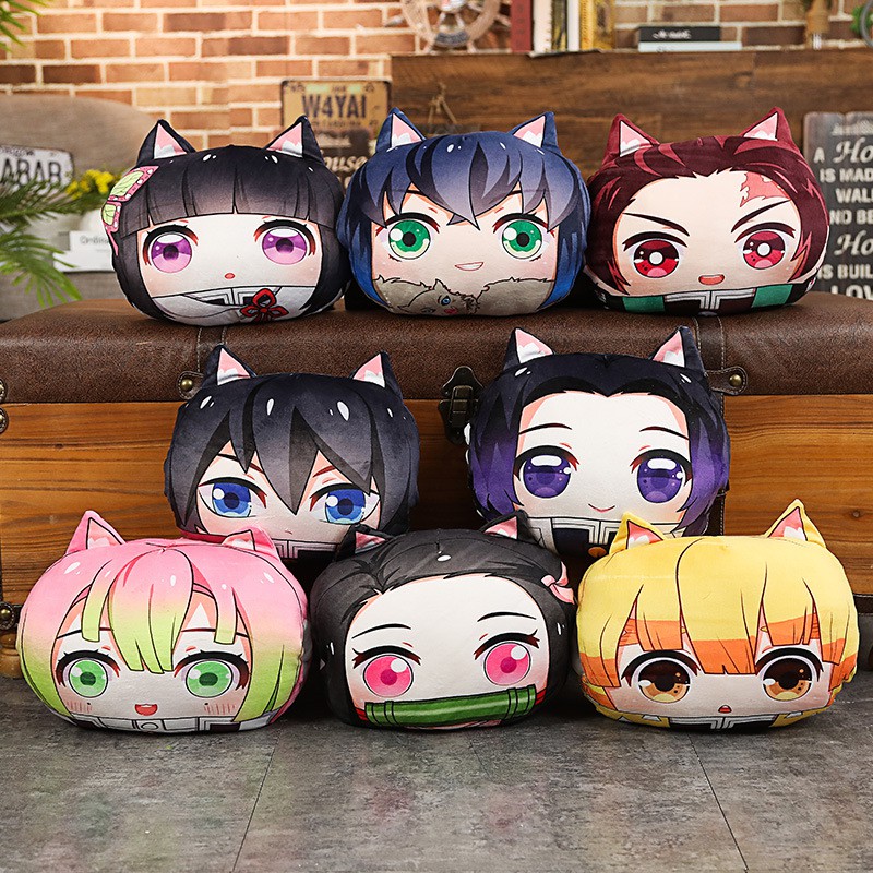 Gối nhồi bông mochi anime Kimetsu no Yaiba - Size 35x30cm và có giữ ấm tay