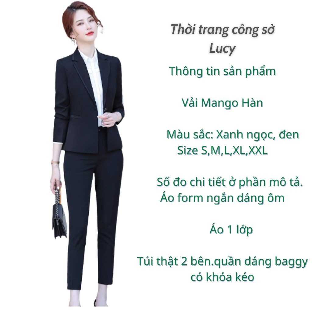 Bộ vest dài tay. Set vest nữ công sở áo dài tay, quần dáng baggy thanh lịch có túi thật 2 bên áo | BigBuy360 - bigbuy360.vn