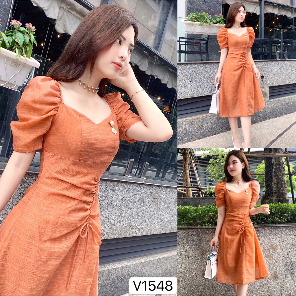 Váy cam rút dây cổ vuông V1548 (tặng kèm tag cài)  - Đẹp Shop DVC - Kèm ảnh thật trải sàn do shop tự chụp | BigBuy360 - bigbuy360.vn